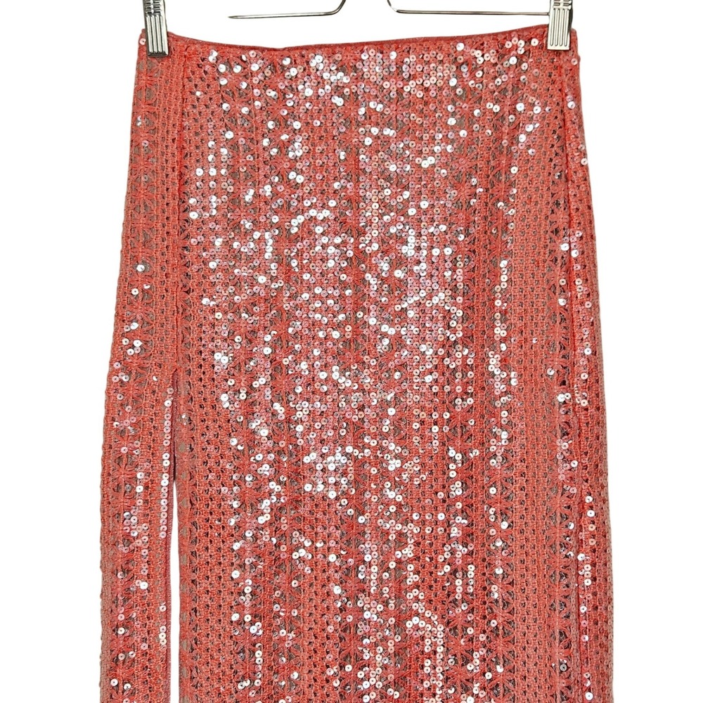 Michael Costello x REVOLVE Catiana Sequin Maxi Skirt Coral Pink High Slit XS New - Picture 5 of 12